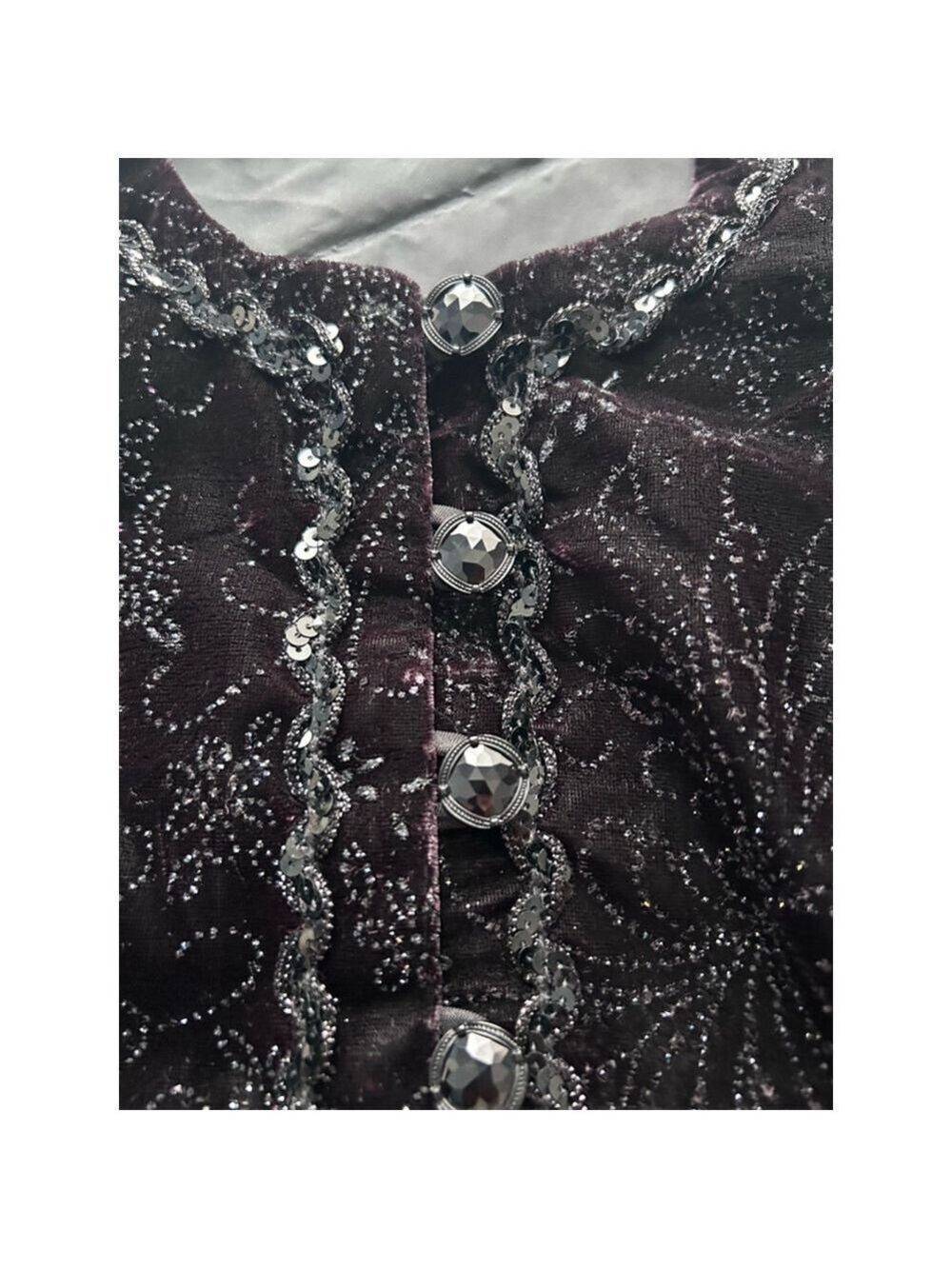Vintage Cachet Bari Protas Black Velvet Embroidered Jacket Size L 15/16 - Picture 10 of 12